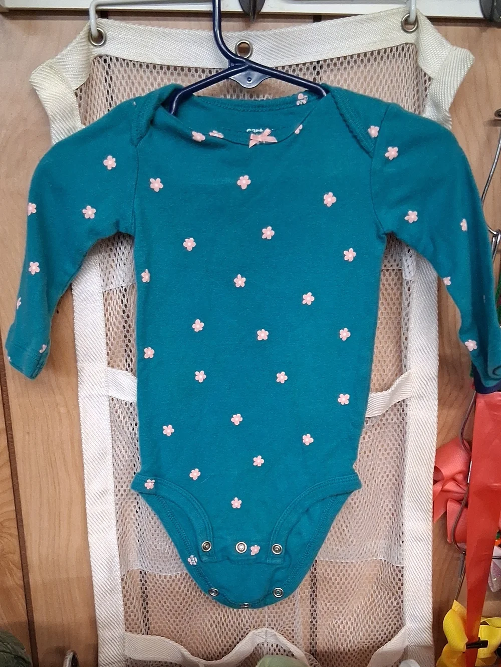 Carter's Teal Long-Sleeve Floral Baby One-Piece